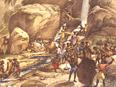 Extração do ouro numa mina do período colonial