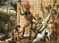 Família indígena se preparando para um festejo, (entre 1820-1830): pintura de Debret